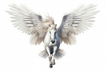 Statue Of The Winged Horse Pegasus On A White Background.