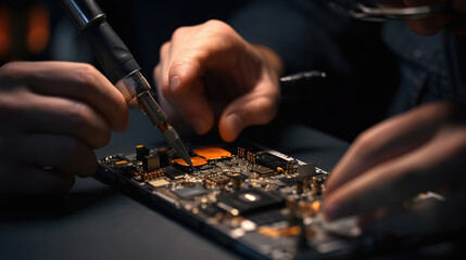 Wall Mural - A technician repairing a broken smartphone