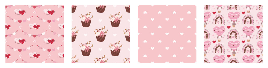 Canvas Print - set of seamless patterns for valentines day. romantic vector backgrounds. ornament for postcards, wa