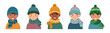 Set of boys in warm hats isolated on a white background.	
