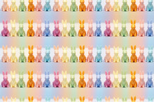Rainbow Rabbits Minimal Glosy Sculpture Onpastel Background. Seamless Pattern.