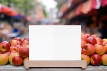 Poster - Blank paper card with apples in the market. Mockup for your design