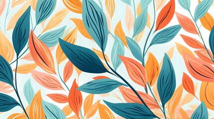 Wall Mural - Abstract botanical art background vector. Natural hand drawn pattern design with leaves branch. Simple contemporary style illustrated Design for fabric, print, cover, banner, wallpaper.