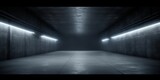 Fototapeta Perspektywa 3d - Dark Concrete Led White Lights Underground Tunnel Corridor Cement Asphalt Hallway Warehouse Tunnel Corridor Metal Structure Realistic Empty 3D, Generative AI
