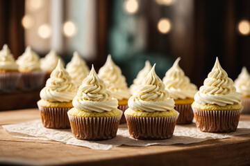 Chocolate cupcakes with white cream on top