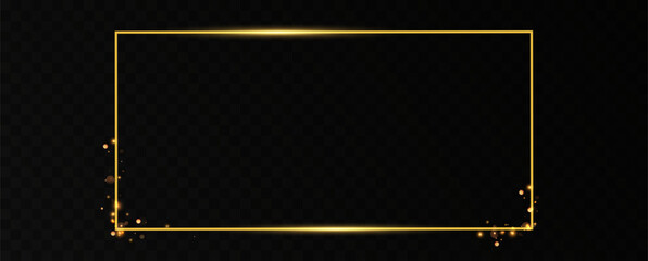 Aufkleber - Golden frame with lights effects. Shining rectangle banner. Isolated on transparent background. Vector illustration, eps 10
