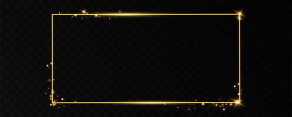 Aufkleber - Golden frame with lights effects. Shining rectangle banner. Isolated on transparent background. Vector illustration, eps 10