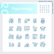 2D pixel perfect simple blue icons set representing psychology, editable thin linear illustration.