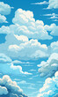 Blue sky with clouds. Illustration comic style.