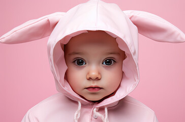 Wall Mural - portrait baby girl in a rabbit outfit