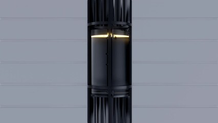 Wall Mural - glass capsule elevator on wall house, hotel or office center moving down. realistic 3d animation.