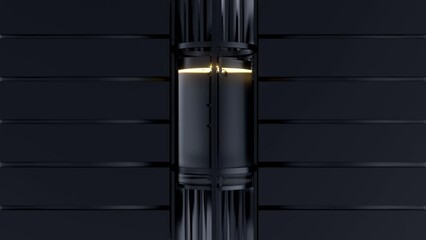 Wall Mural - glass capsule elevator on wall house, hotel or office center moving down. realistic 3d animation.