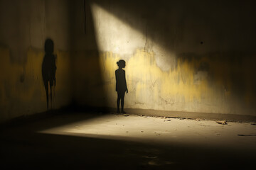 Wall Mural - Lonely figure isolated against a backdrop of discriminatory graffiti - with a somber mood emphasized by shadows and light.