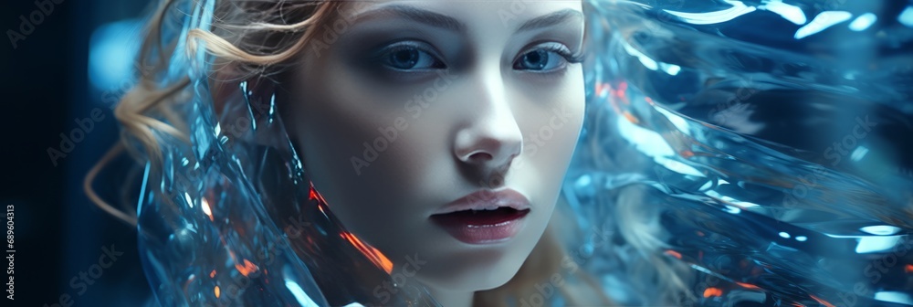 ai deep learning computer coding female person with a holographic ...