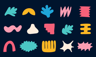 Sticker - Set of colorful hand painted various shapes, forms and doodle objects. Abstract modern brutalist trendy vector illustration