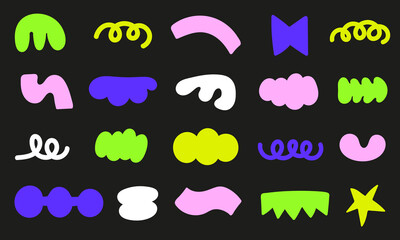 Sticker - Hand drawn shapes set. Doodle colorful brutalist forms collection 