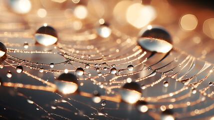 Wall Mural - water drops on the net of spider , beautiful view of net with water drops 
