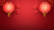 chinese new year card background with two lanterns in red, in the style of repetitive, rounded