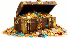 Treasure Chest Full Of Antique Gold Coins