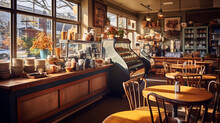 Local Coffee Shop Interior. Cozy Small Cafe
