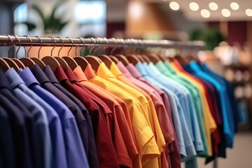Poster - Fashion clothes in shop at shopping mall, Colorful shirts.