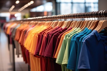 Poster - Fashion clothes in shop at shopping mall, Colorful shirts.