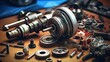 Disassembled car automatic transmission gear technology at garage repair factory. Mechanical engineer concept. Generative AI