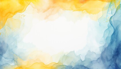Wall Mural - Abstract frame made of blue and yellow paint. Watercolor stains on paper or wall. The basis for a banner, postcard