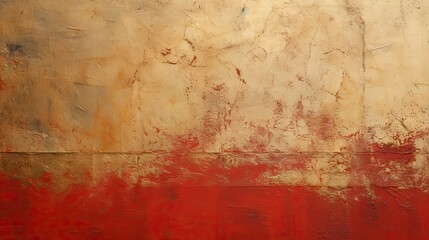 Wall Mural - Gold and red paint on the wall. Streaks and drops. Textured abstract background. Free space for the card and web design