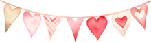 Watercolor Valentine's Day Heart Bunting. Valentine Ribbons. Valentine Banner. Heart Shaped Garland