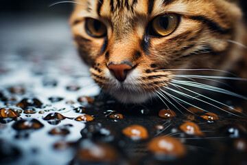 Aufkleber - Detailed shot of wet cat paw prints on tile, emphasizing the intricacies and beauty of feline imprints.