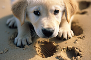 Aufkleber - Heart-melting close-up of puppy paw prints, emphasizing the innocence and charm of young animal imprints.