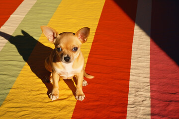 Aufkleber - Wholesome and playful representation of a puppy's shadow on a vibrant and colorful rug, evoking a sense of youthful energy.