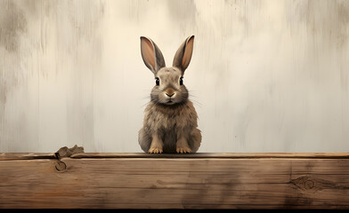 Wall Mural - a little white bunny sitting on some wood ai generative