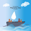 International Migrants Day, Vector Template. People evacuate by boat. 