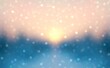 Flaying bokeh glittering in winter sunlight on snowy trees background. Winter holidays nature panorama.