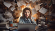 overload chaos stress worry overwhelmed women working on desk