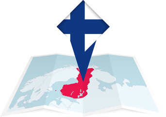 Sticker - Finland pin flag and map on a folded map