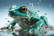 Work of art of a frog, made of liquid metal. Generative AI.