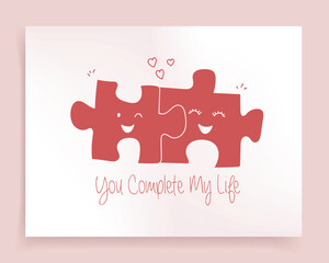 Poster - Vector illustration of happy jigsaw puzzle with love
