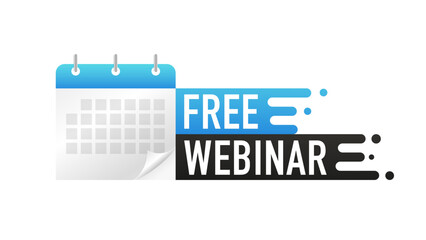 Poster - Free webinar play online button. Flat web gradient abstract banner isolated on white backdrop. Live streaming logo. Flat design. Vector illustration