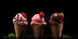 ice cream cone with chocolate.Red Strawberry Ice Cream Cone Temptation.Sweet Symphony.AI Generative 
