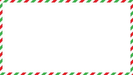 Red, green ,white blank airmail envelope frame border with striped line pattern in christmas theme for web, presentation, video thumbnail, vector illustration.