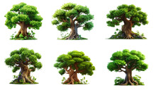 Collection Of 3d Cartoon Clipart Green Trees Isolated On White And Transparent Background