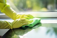 A Hand With Gloves Cleaning The Window, Cleaning The Window, Window Cleaning, Cleaning Service, Window Cleaning, Cleaning Closeup 