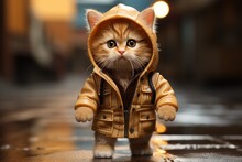 Cute Cat In A Jacket With A Hood