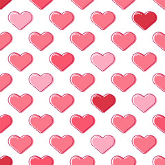 Red love heart seamless pattern illustration. Cute romantic pink hearts background print. Valentines day holiday backdrop texture, romantic wedding design.