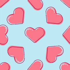 Red love heart seamless pattern illustration. Cute romantic pink hearts background print. Valentines day holiday backdrop texture, romantic wedding design.