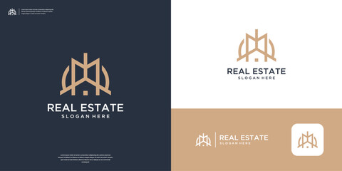 Poster - Minimalist elegant home logo with line art style