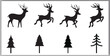 Vector black silhouette deer and forest design